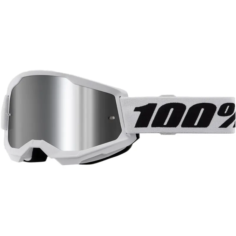 100% Strata 2 Junior Goggles – White Frame With Silver Lens 1