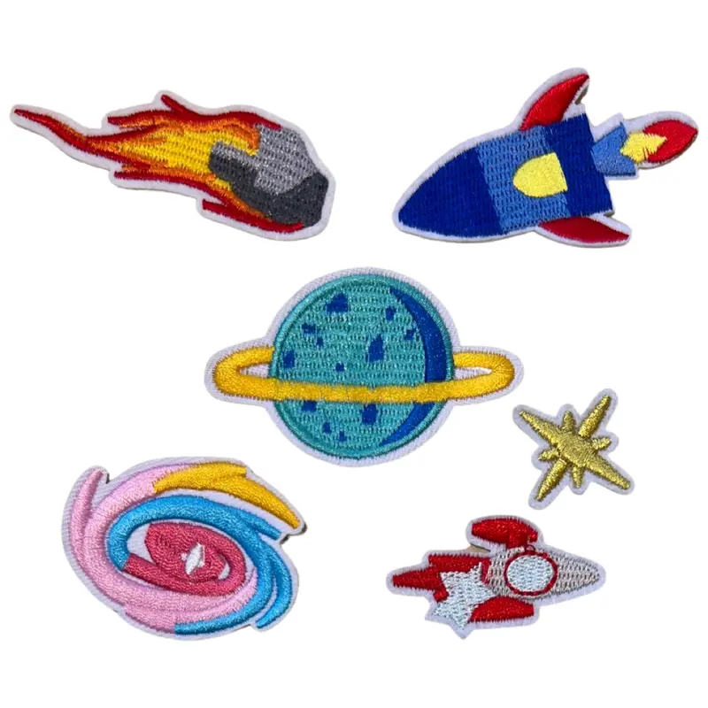 Astronomy Iron-On Patch Collection: Astronaut, Star, Planet, Meteor, Ufo & Spacecraft (6 Pcs) 1