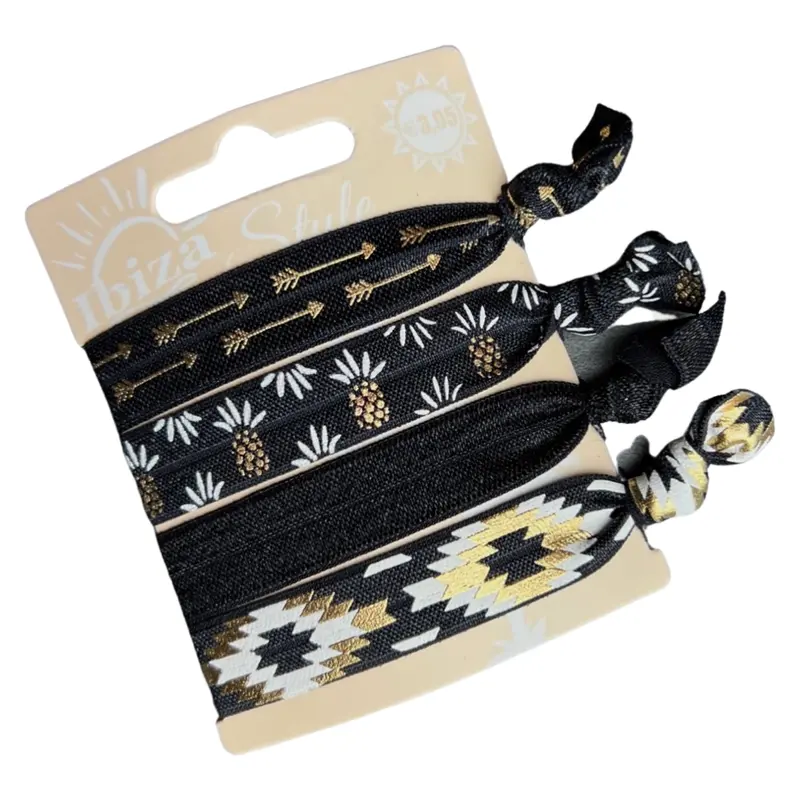 Aztec Pattern Hair Tie – Black & Gold Ibiza Design 1