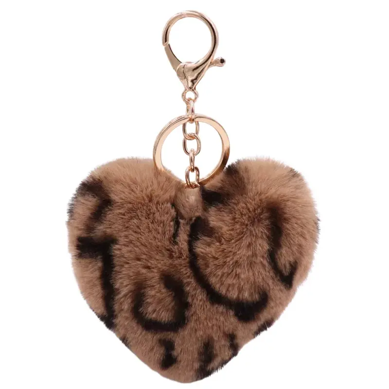 Beige & Brown Leopard-Print Heart Plush Bag Charm 1