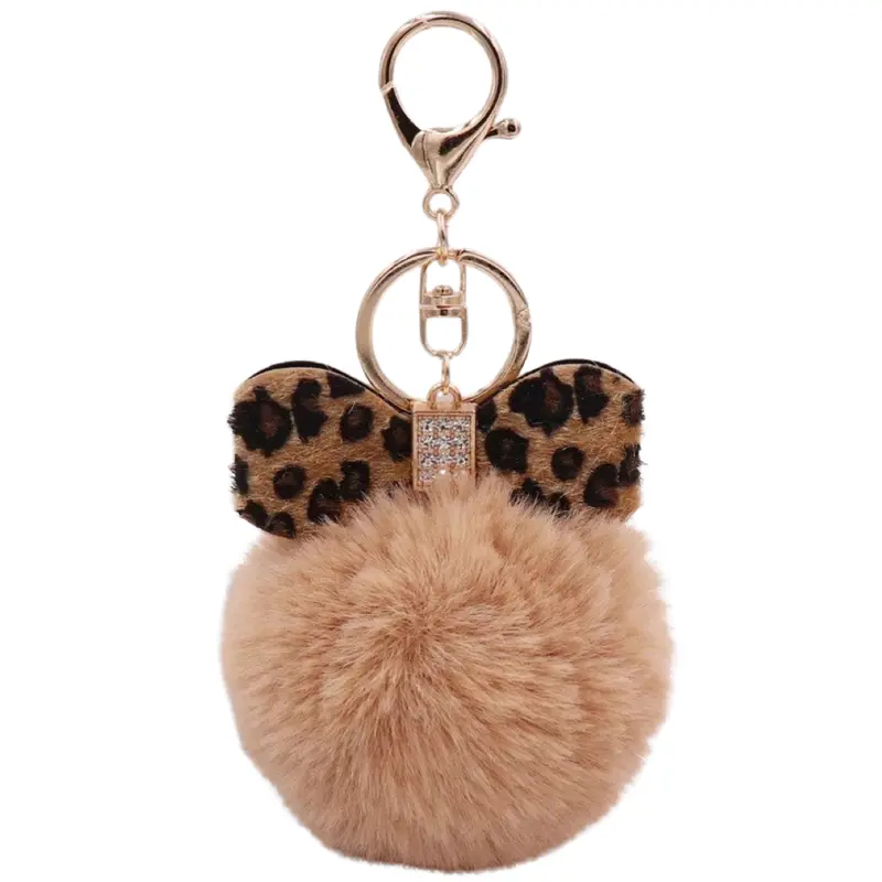 Beige Pom-Pom Keychain With Rhinestone Accent 1