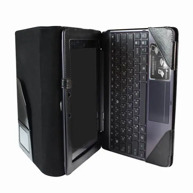 Black Leather Stand Folio Case For Asus Transformer Pad Tf300 / Tf300T 1