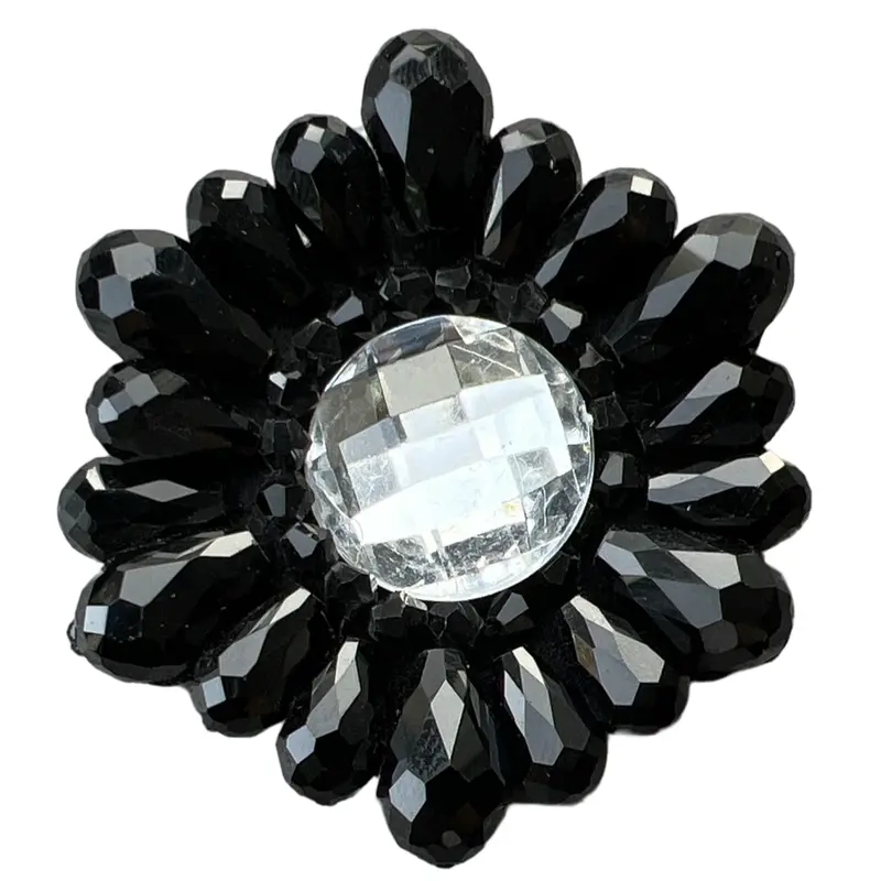Black Rhinestone Rosette Sew-On Fashion Piece 1