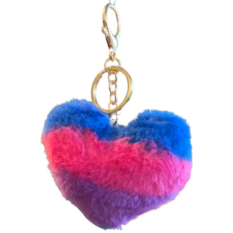 Blue And Purple Rainbow-Print Plush Heart Keychain 1