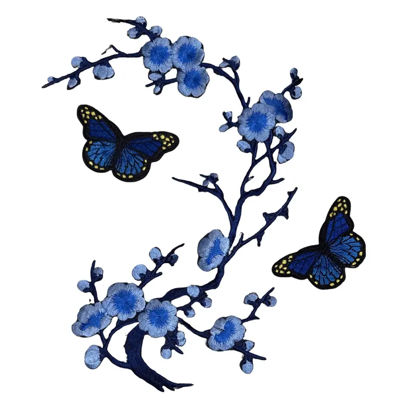 Blue Floral Blossom & Butterfly Iron-On Patch Set 1