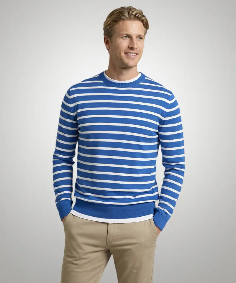 Cobalt Cotton Stripe Crewneck Sweater 1