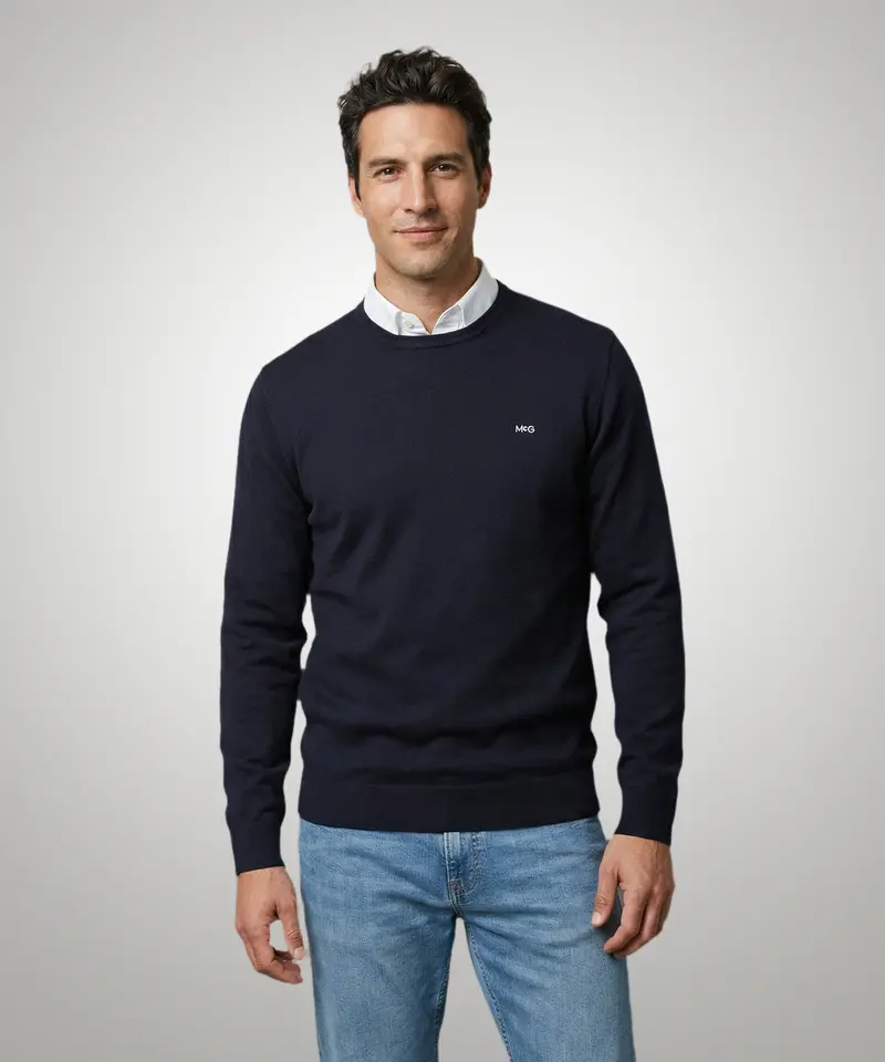 Cotton-Cashmere Crewneck Sweater – Midnight Navy 1