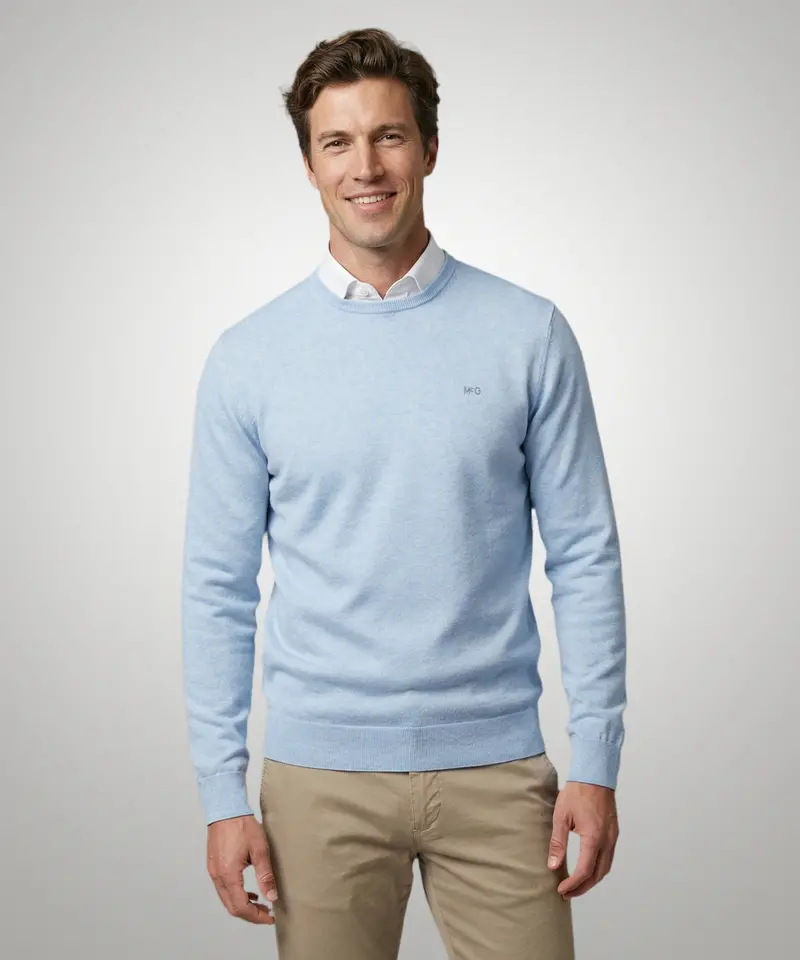 Cotton-Cashmere Crewneck Sweater – Powder Blue 1