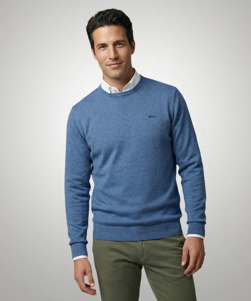 Cotton-Cashmere Crewneck Sweater – Vintage Blue 1