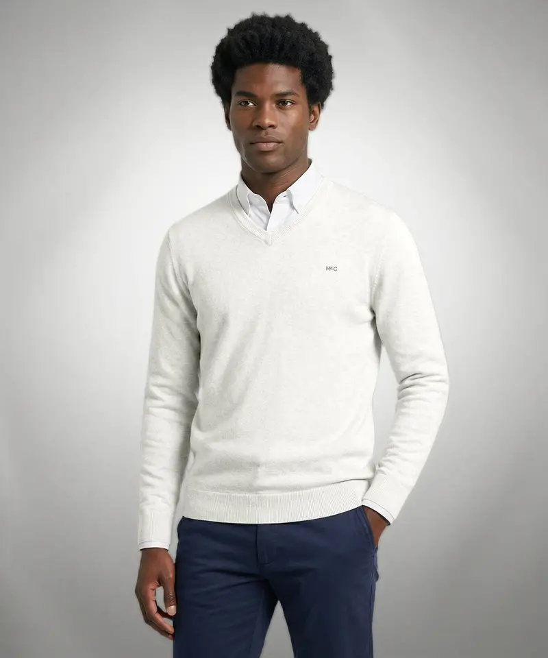 Cotton-Cashmere V-Neck Sweater – Kit Grey 1