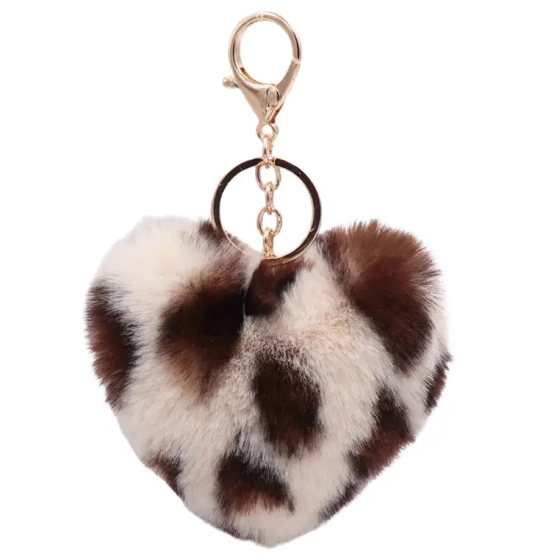 Cream & Brown Leopard-Print Heart Plush Bag Charm 1