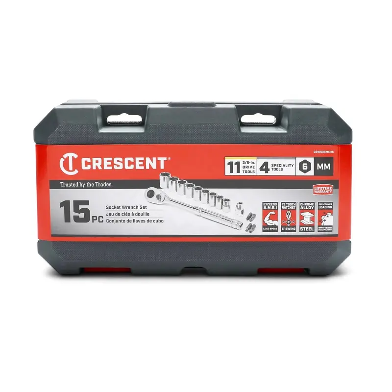 Crescent Csws38Mm15 15-Piece 3/8" Drive Metric 6-Point Socket Wrench Set With Storage Case 1