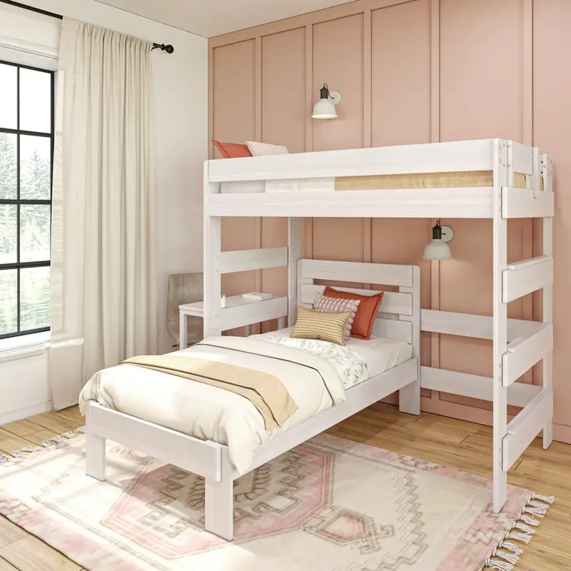 Farmhouse L-Shaped Twin-Over-Twin Bunk Bed With Desk 1