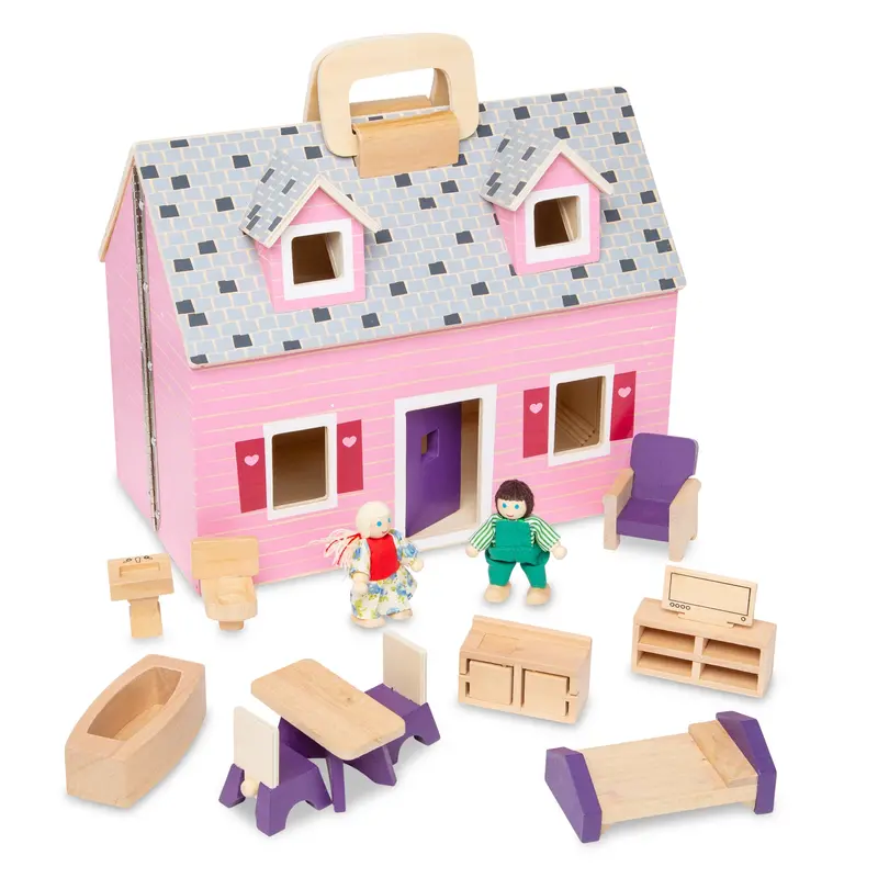 Foldable Wooden Dollhouse For On-The-Go Play 1