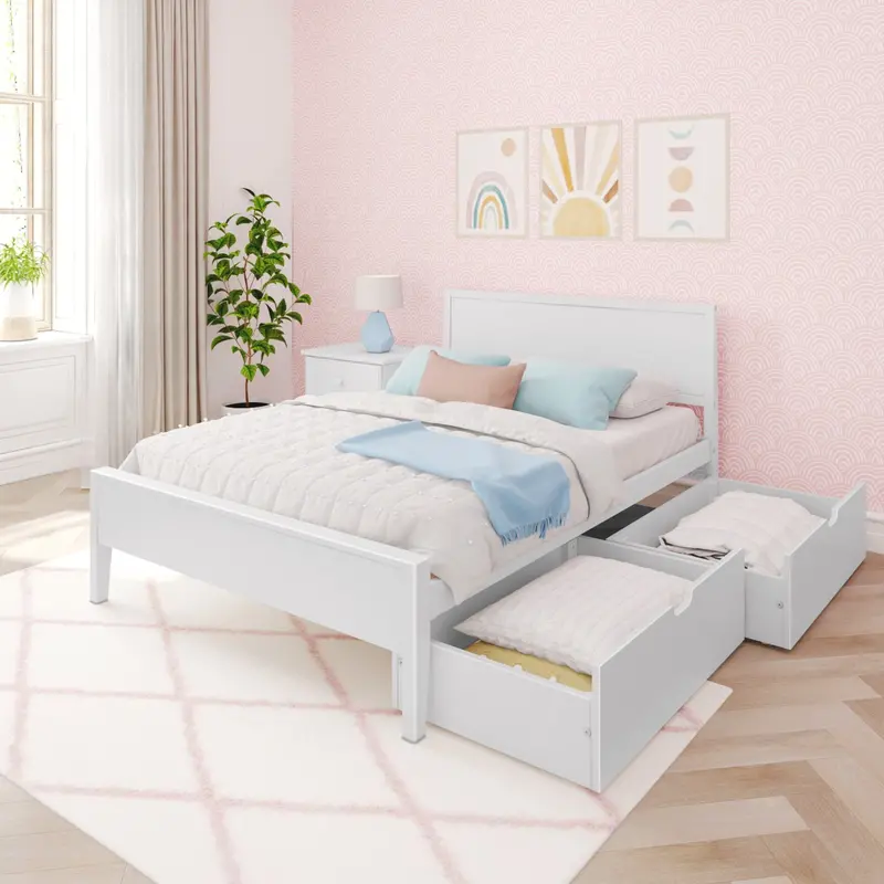 Full Panel Bed With Built-In Storage Drawers 1