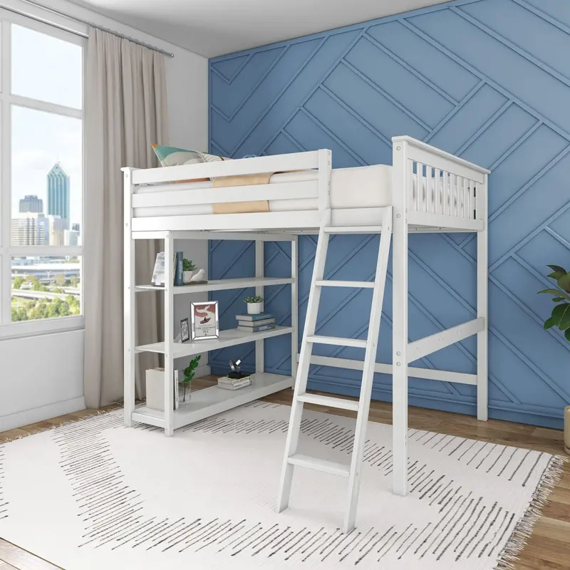 Full-Size Loft Bed With Attached Bookcase 1
