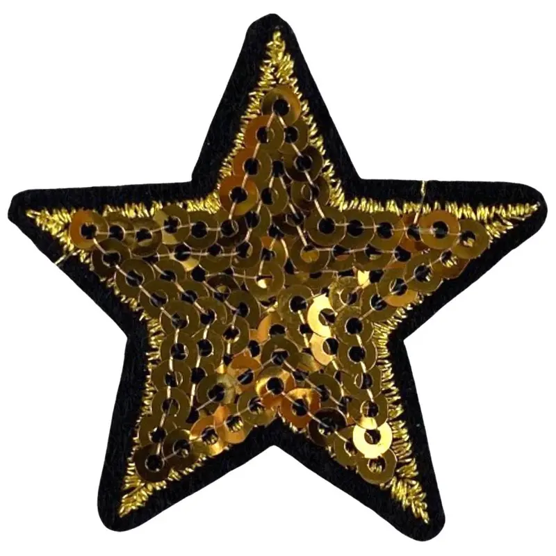 Gold Sequin Star Iron-On Embroidered Patch 1