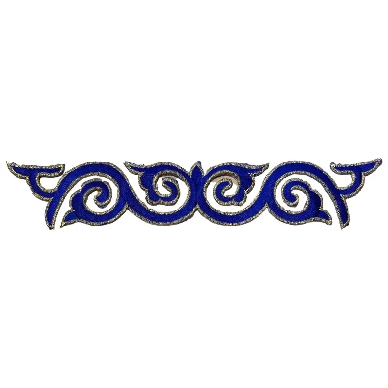 Gold-Trimmed Blue Venetian Lace Sequin Iron-On Appliqué Patch 1