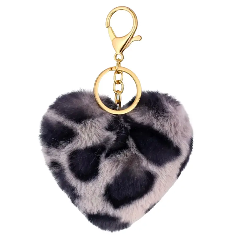 Gray Leopard-Print Heart Plush Bag Charm 1