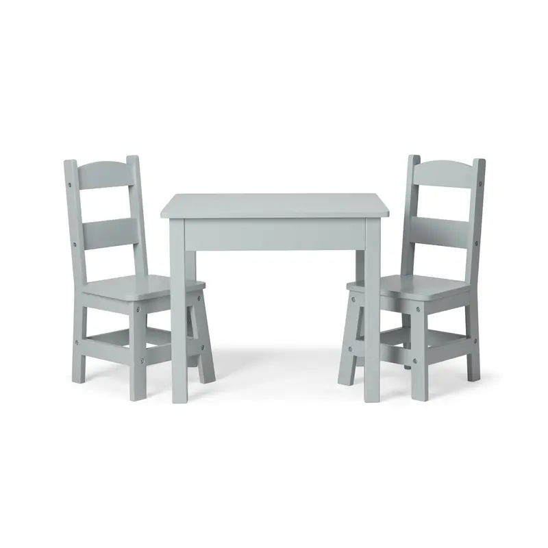 Gray Wooden Dining Table With Two Matching Chairs 1