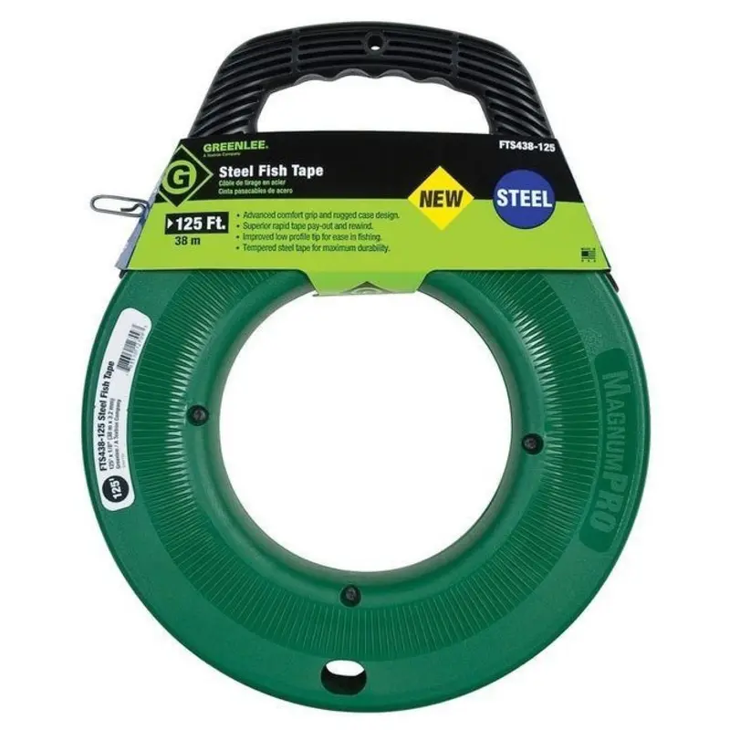 Greenlee 125-Foot Steel Fish Tape – High-Strength, Spring-Steel Conduit Wiring Tool 1