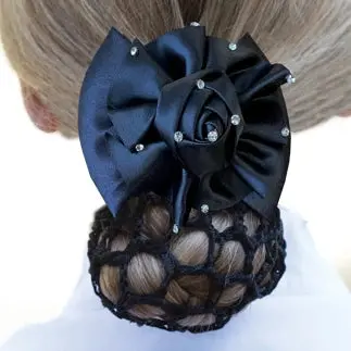 Hair Rosette Bow With Matching Crochet Net Clip Set 1