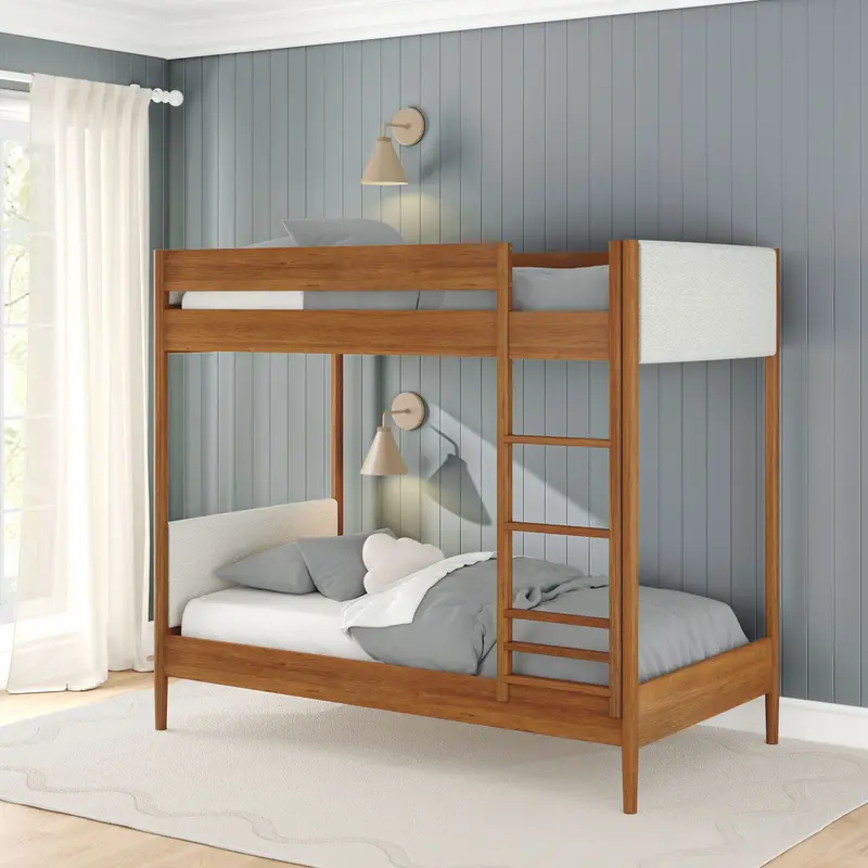 Hudson Upholstered Twin-Over-Twin Bunk Bed – Soft-Finish Design 1
