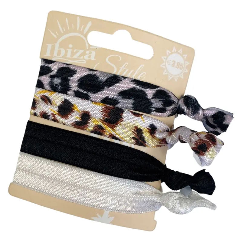 Ibiza-Inspired Black, White & Brown Leopard Print Hair Tie 1