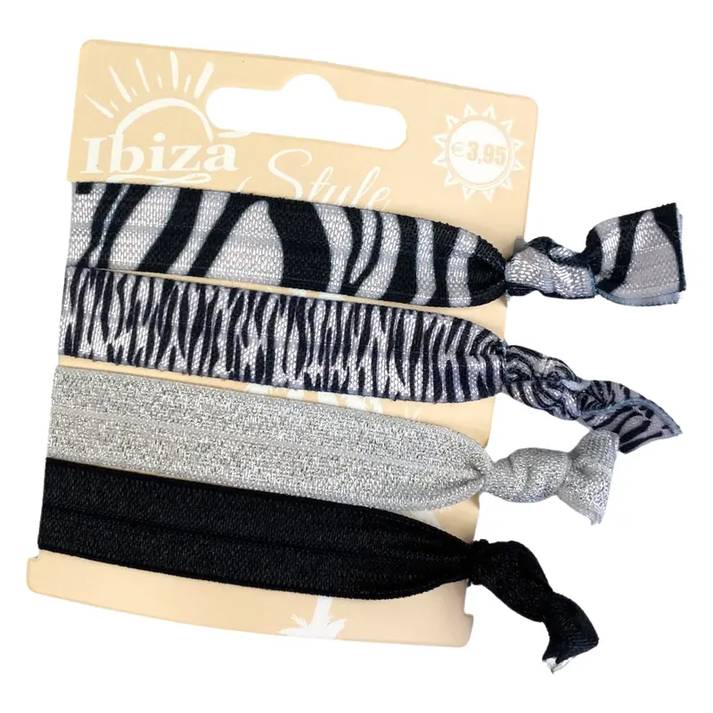 Ibiza-Inspired Hair Tie – Black, White & Silver Tiger Print 1