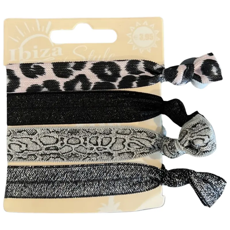 Ibiza-Inspired Hair Tie – Grey & Black Animal Print With Glitter 1