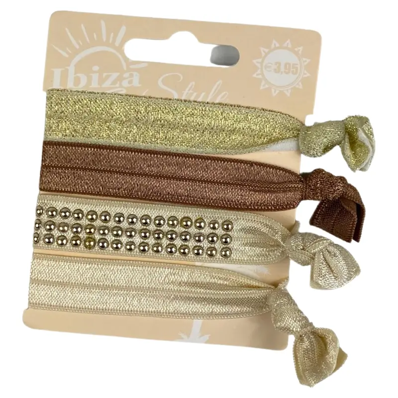 Ibiza-Style Braided Hair Tie With Brown-Champagne Studs 1