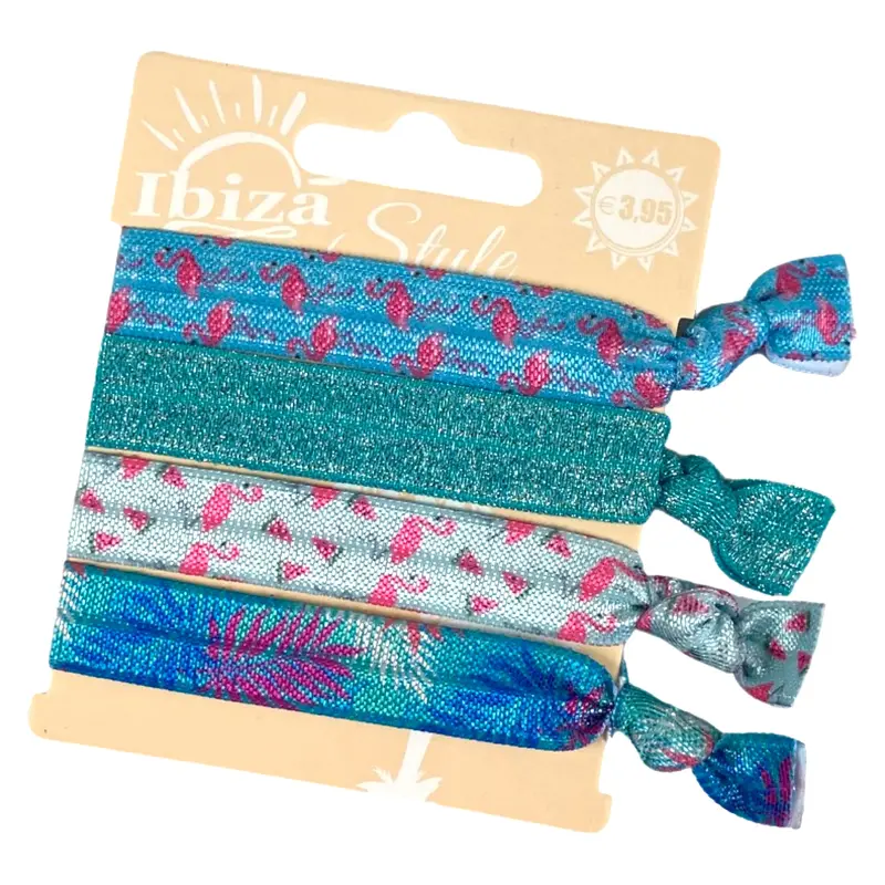 Ibiza-Style Hair Tie – Blue Flamingo With Glitter 1