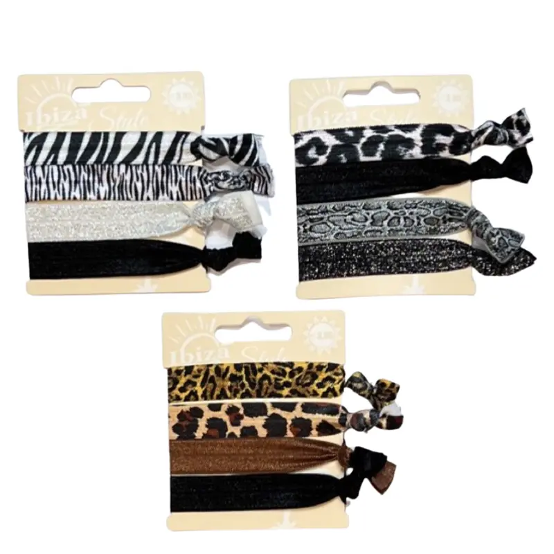 Ibiza-Style Hair Tie Set – 3 Glitter Animal Print Elastic Bands 1