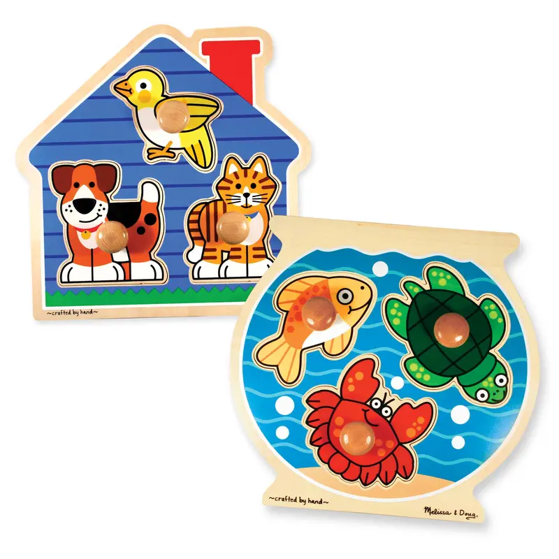 Jumbo Wooden Peg Puzzle Set – Fish Bowl & House Pets 1