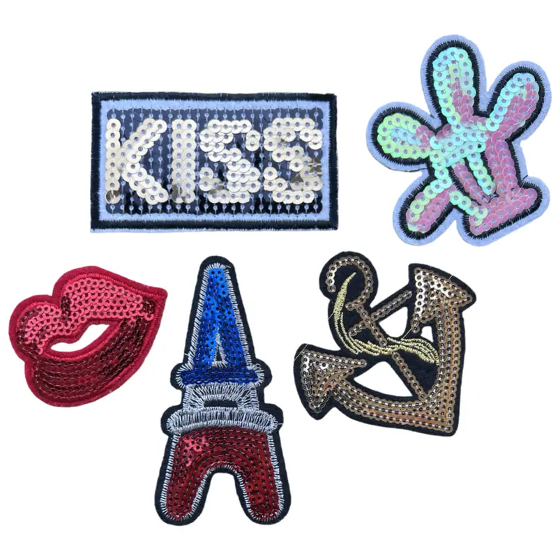 Kiss Motif Sequin Iron-On Patch Set – 5-Piece Romantic Design Collection 1