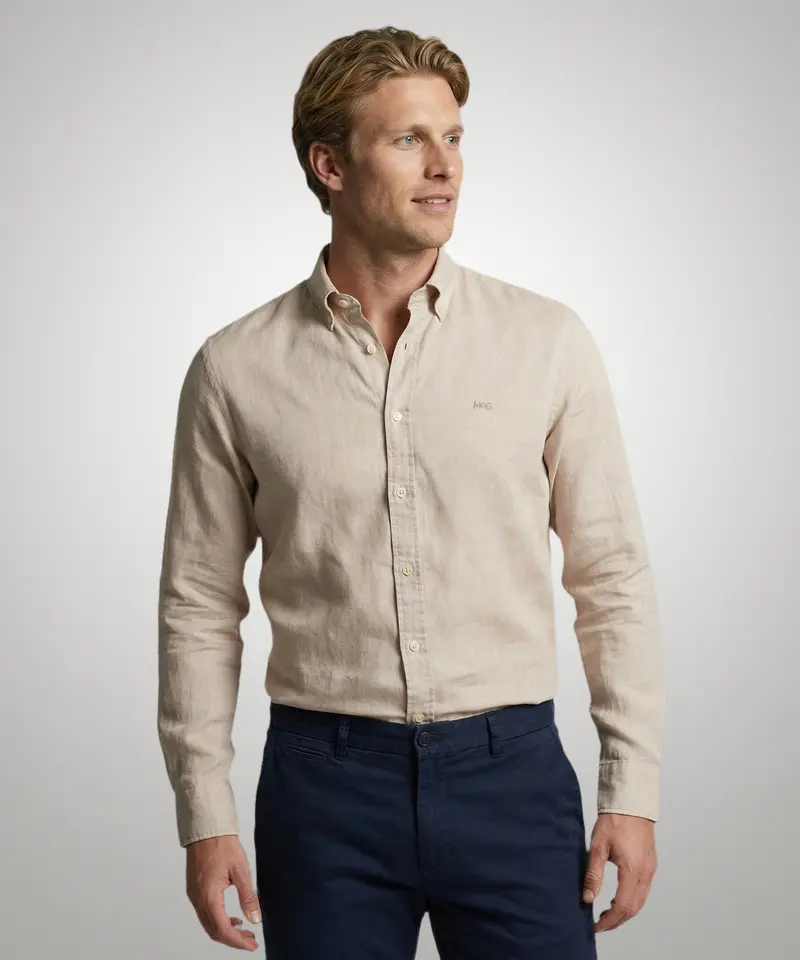 Kit-Colored Cotton-Linen Shirt 1