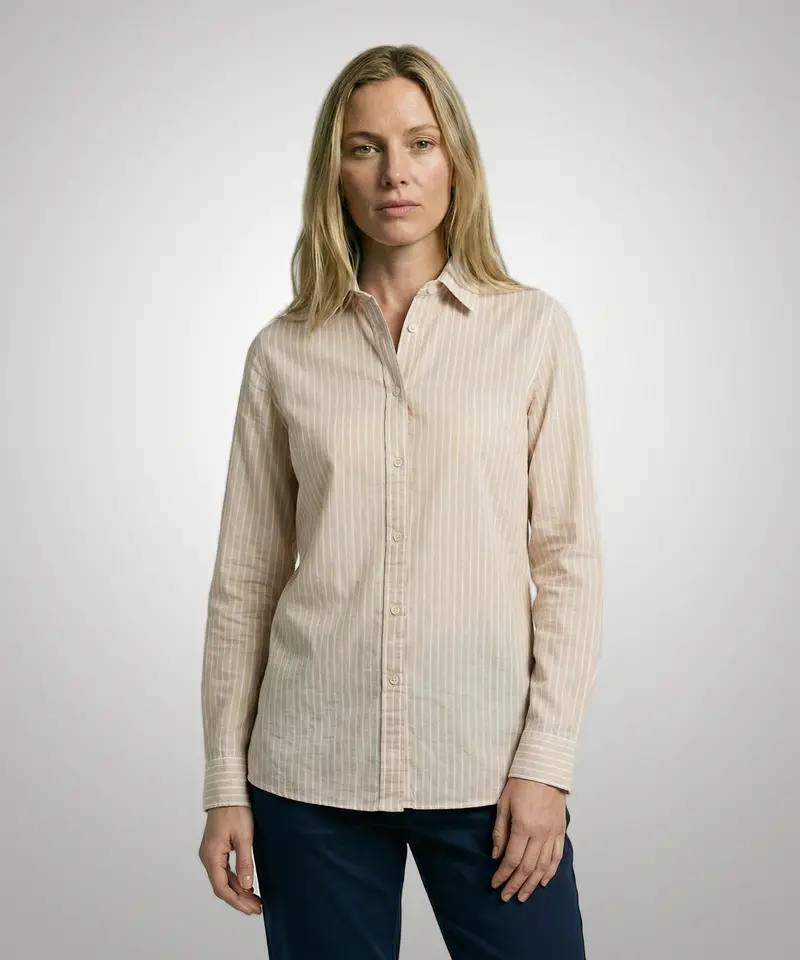 Kit-Colored Cotton-Linen Striped Blouse 1