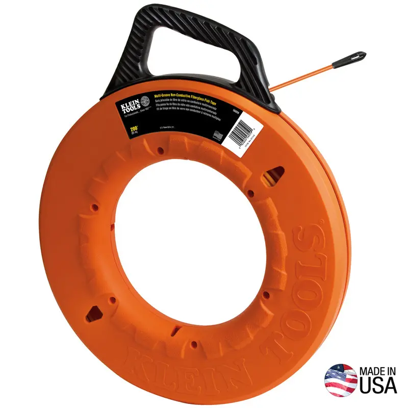 Klein Tools 56059 Non-Conductive Fiberglass Fish Tape — 200-Foot With Multi-Groove Leader 1