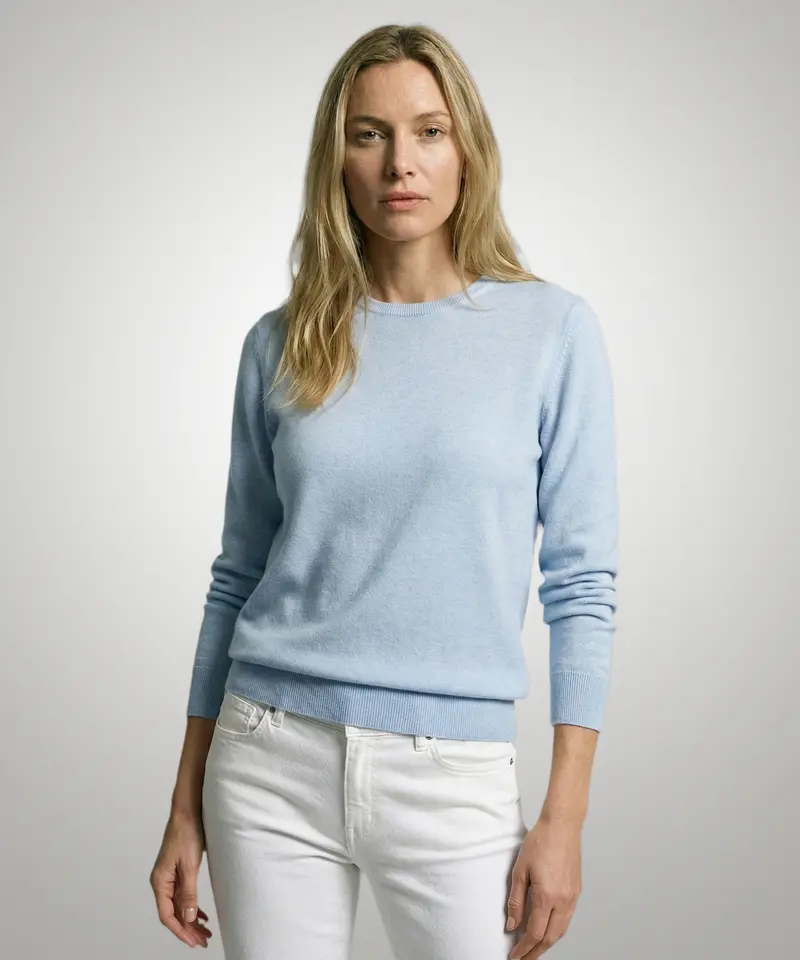 Light Blue Cotton-Cashmere Crewneck Sweater 1