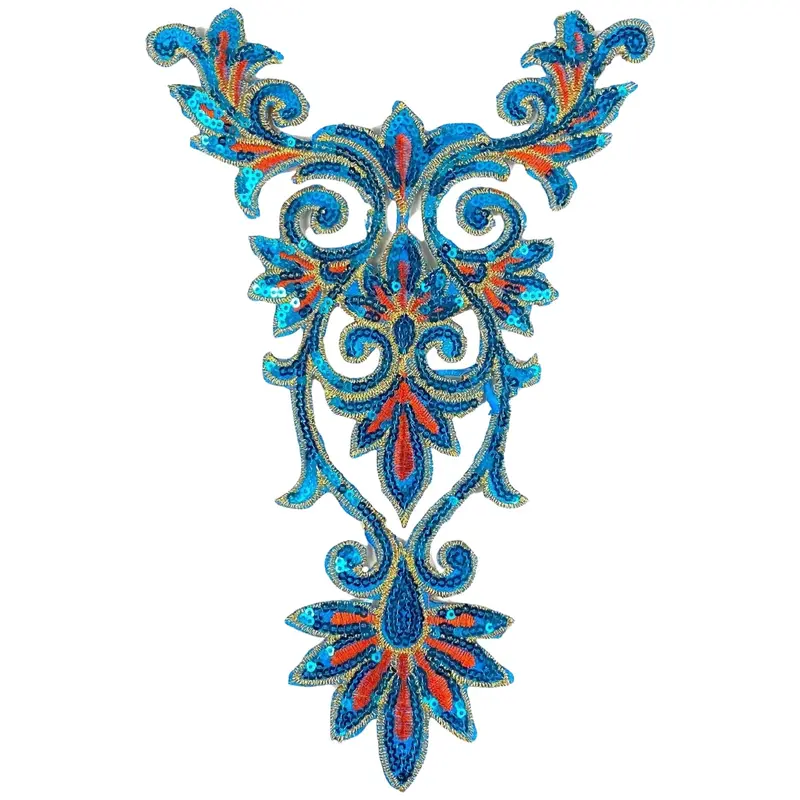 Light Blue Sequined Venetian Lace Iron-On Cosplay Appliqué 1