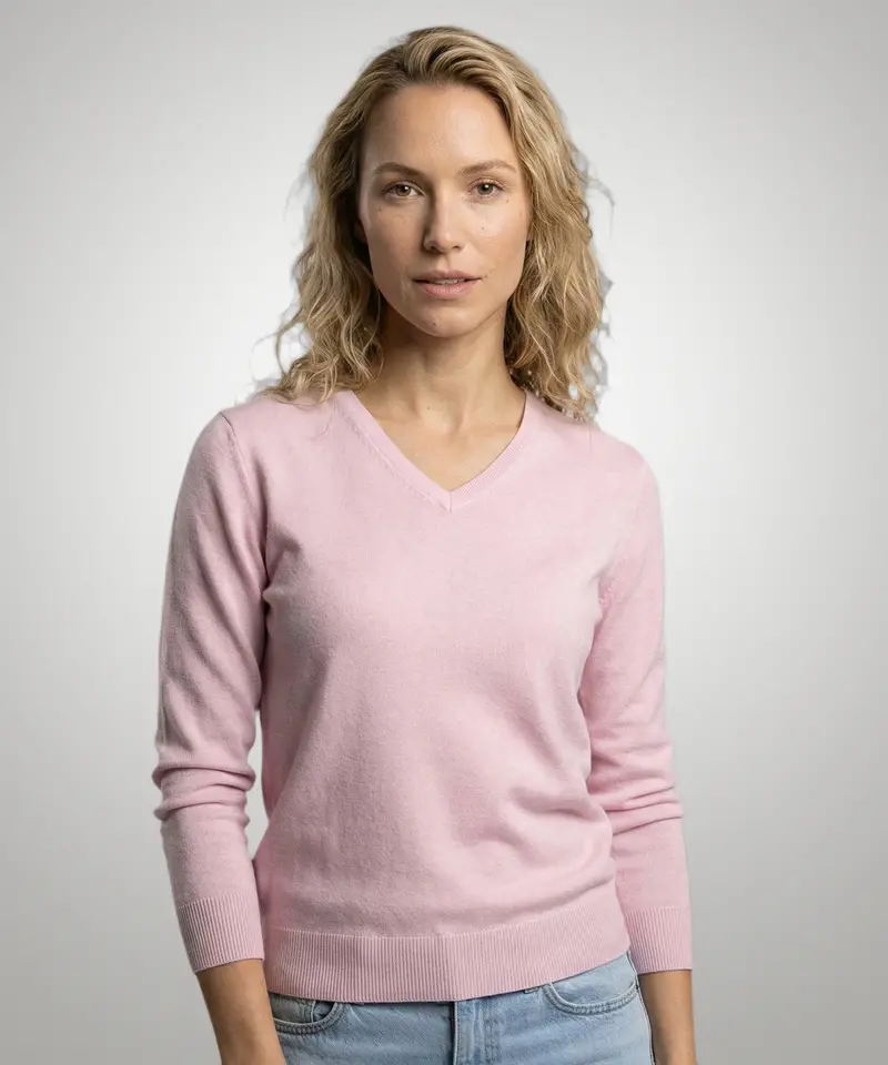 Light Pink Cotton-Cashmere V-Neck Sweater 1