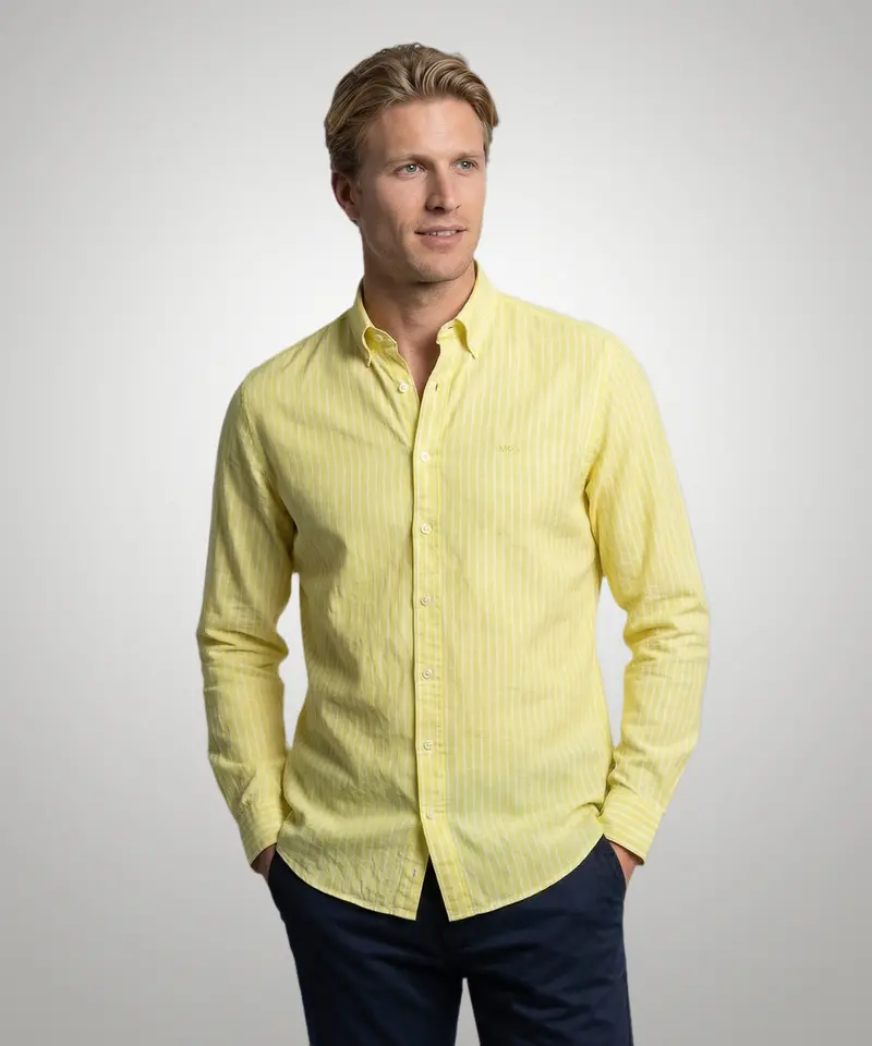 Light Yellow Cotton-Linen Striped Shirt 1