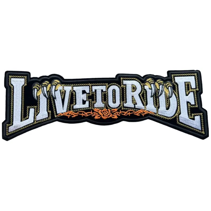 'Live To Ride' Biker Text Iron-On Patch – White 1