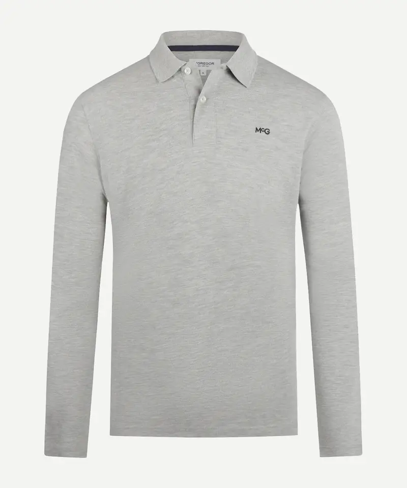 Long-Sleeve Pique Polo Shirt – Medium Grey Melange 1