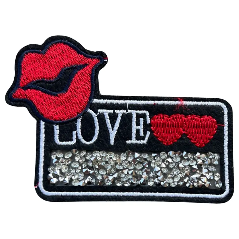 'Love' Lip Rhinestone Iron-On Embroidered Patch 1