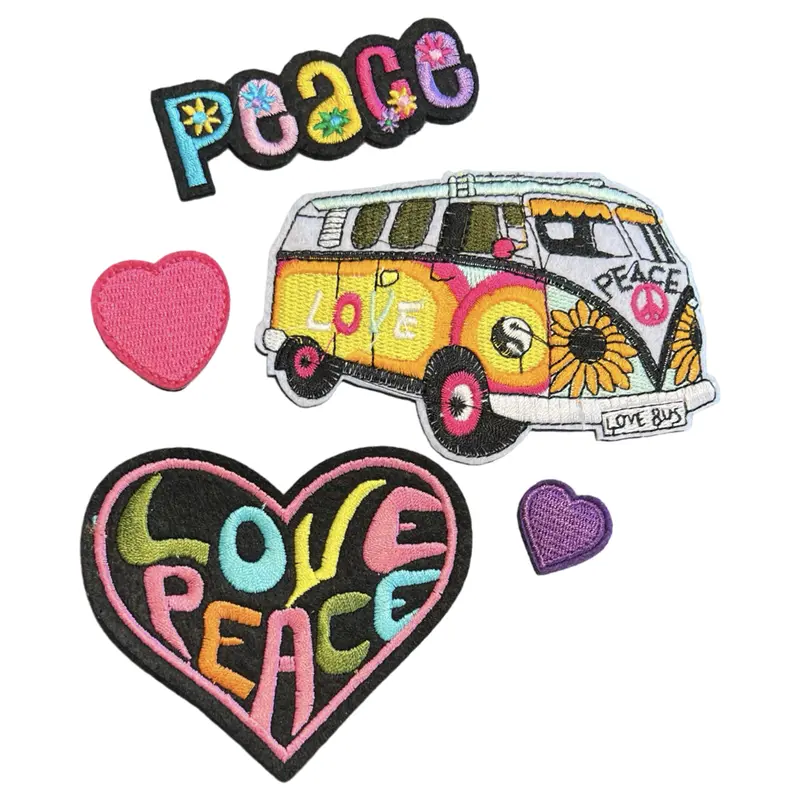 Love Peace Flower Power Iron-On Patch Set – Psychedelic 60S-Inspired Collection 1