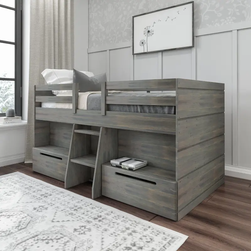Low-Profile Twin Loft Bed With Built-In Bookshelves And Drawers 1