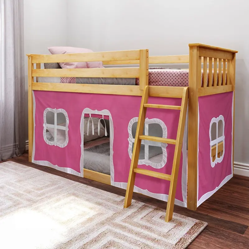 Low-Profile Twin-Over-Twin Bunk Bed With Decorative Curtain 1