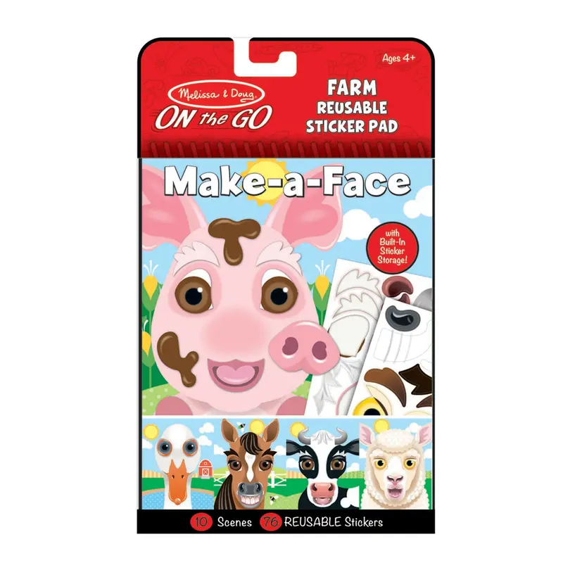 Make-A-Face Reusable Sticker Pad – Farm Animals Edition (Travel-Friendly Activity) 1
