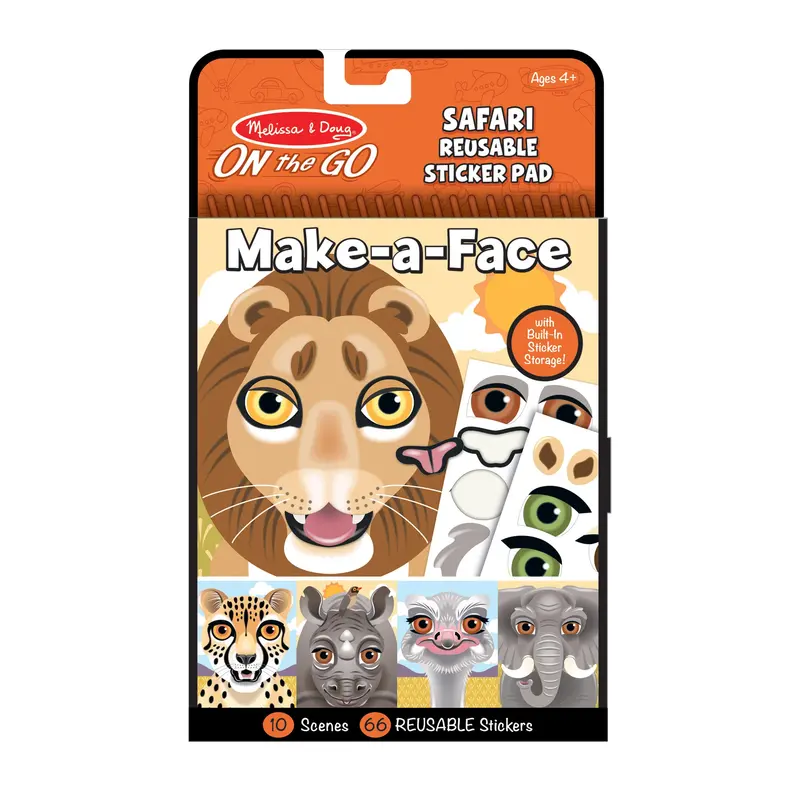Make-A-Face Reusable Sticker Pad – Safari Animals Edition (Travel-Friendly Activity) 1